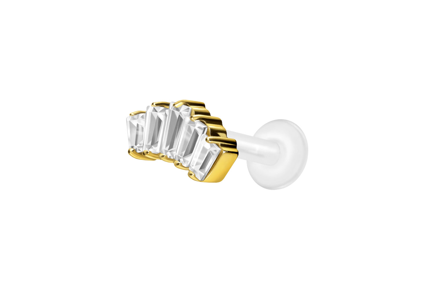 PTFE Labret Piercing mit Innengewinde + Titan-Aufsatz 5 EINGEFASSTE KRISTALLRECHTECKE